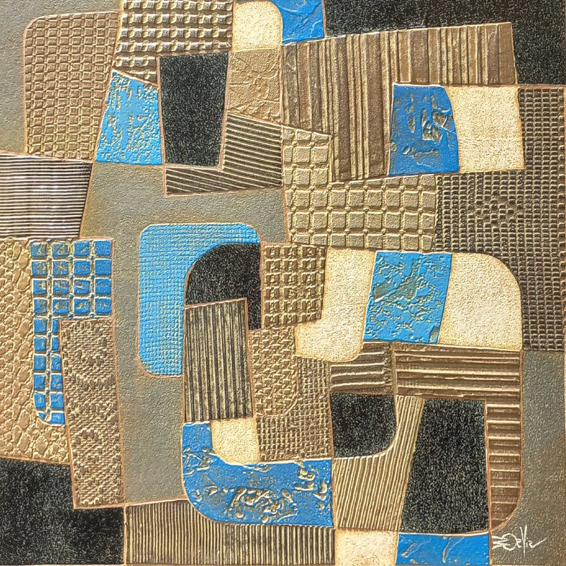  34x34cm. Fer et bleu